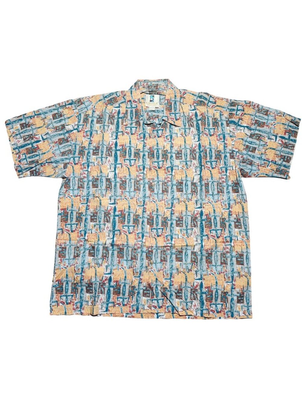Kahala Lizard Petroglyphs Hawaiian Aloha Shirt Mens Button-up Large Vintage